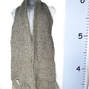 Beige/Gray Heathered Wool Scarf with‎ Tassels Minimalist Preppy